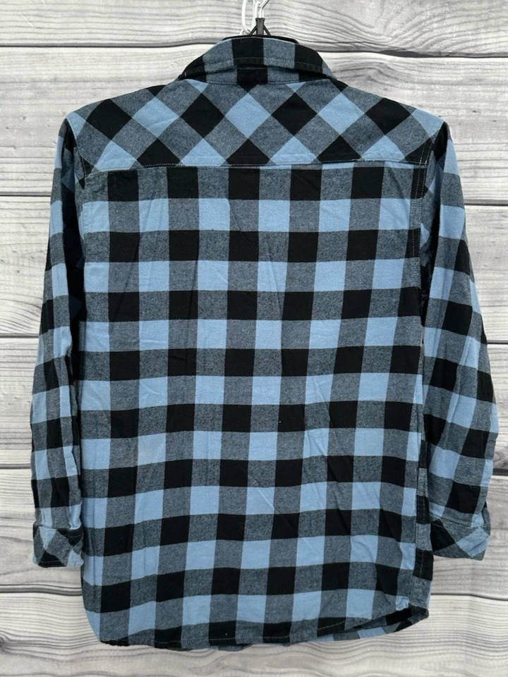 CAMISA CARHARTT FLANELA BOTÃO PARA BAIXO Jovem Menino Tamanho Grande 14-16 PRETA/AZUL - Imagem 4 de 4