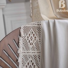 Cotton / Linen Crochet Lace Curtain Window Boho Rod Pocket Door Curtains Room UK