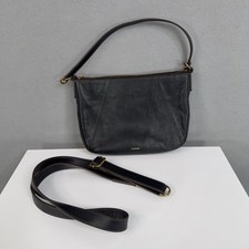 Fossil Shoulder Bag Womens Small Black Leather Crossbody Zip Adjustable Pebbled