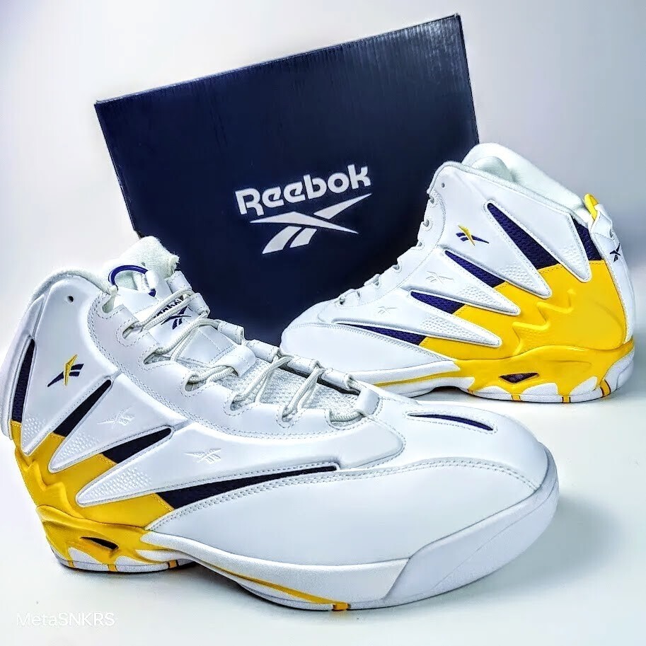 Reebok Blast Lakers Hombre US 13 Blanco Púrpura Amarillo Retro Baloncesto Estilo de Vida
