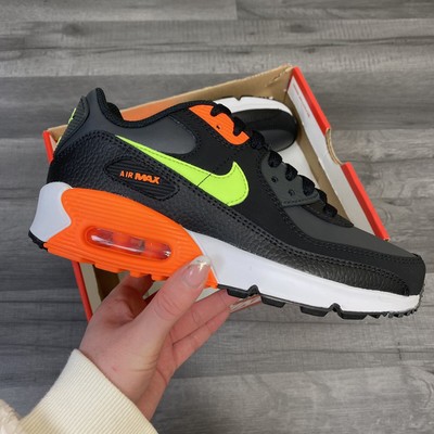 NIKE AIR MAX 90 GS BLACK/NEON/GREEN/ORANGE TRAINERS SIZE UK3.5 US4Y EUR36  CM23 | eBay