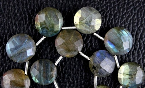 1 Strand Natural Labradorite Gemstone Blue Flash 17 Piece Coin Shape 13-14 MM - Picture 2 of 3