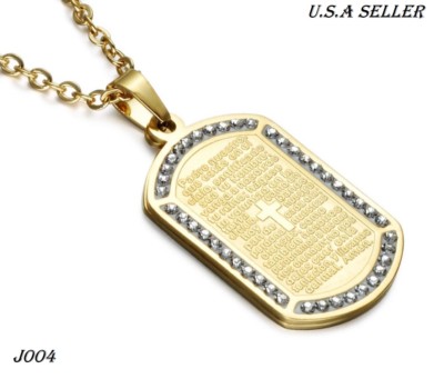 Womens Gold Dog Tags Bible Pendants Stainless Steel Scripture Necklaces 