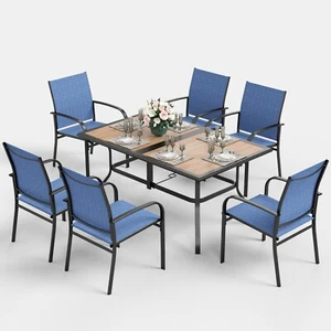 7 Piece Outdoor Dining Set Patio Furniture Set with Woodenlike Rectangular Table