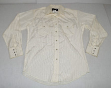 Vintage Wrangler Western Shirt Size M 90s Ivory Sheen Stripes Long Sleeve Snaps