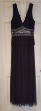 JS COLLECTIONS Black Sequins Plunge Neck Elegant Bling Gown Size 8 Retail 300