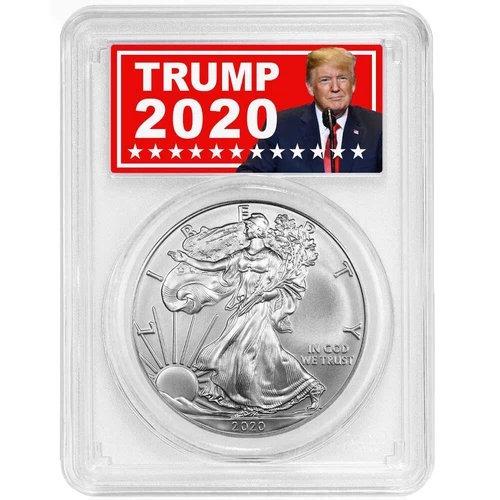 2020-W Burnished $1 American Silver Eagle PCGS SP70 Trump 2020 Label