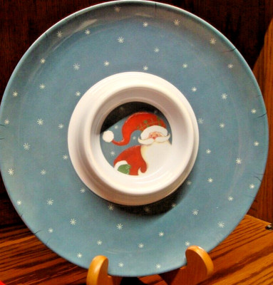 Vintage Santa Christmas Party Appetizer Serving Tray-Divided Dipping Sauce   884