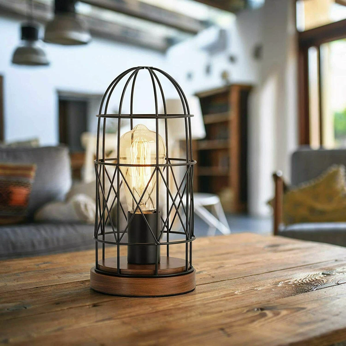 Industrial cage sale table lamp