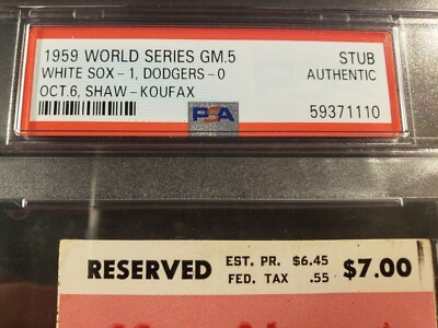 Kチケット Authentic 1959 World Series Ticket. Game 5 - Koufax First World