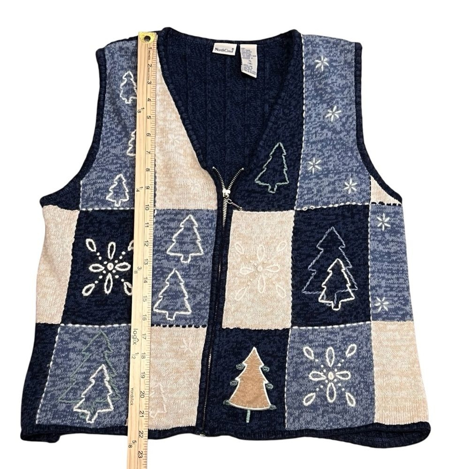 Northcrest Winter Patchwork Look Zip up Sweater V… - image 2