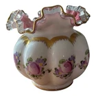 VINTAGE PEACH CREST CHARLESTON FLUTED ROSE FLOWER VASE HANDPAINTED 5.5"X 6"