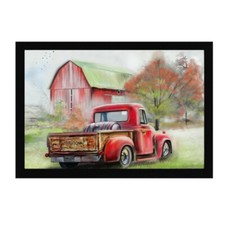 Country Primitive Red Truck Rustic Art Wood Framed Picture Print