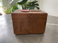 Vintage Handmade Wooden Recipe Box Worm Apple...
