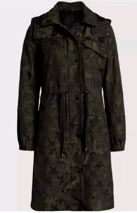 AVEC LES FILLES Star Camo Rain Jacket Anorak Zip-Off Hood Snap Zip