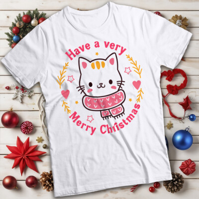Süße Katze Frohe Weihnachten T-Shirt Shirt Herren und Damen #MC