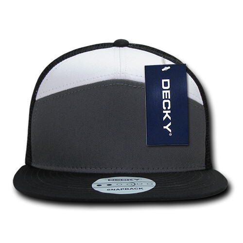 Decky Trucker Hat - Black White & Gray 7 Panel Cotton Snapback 1133-CHAWHTBLK