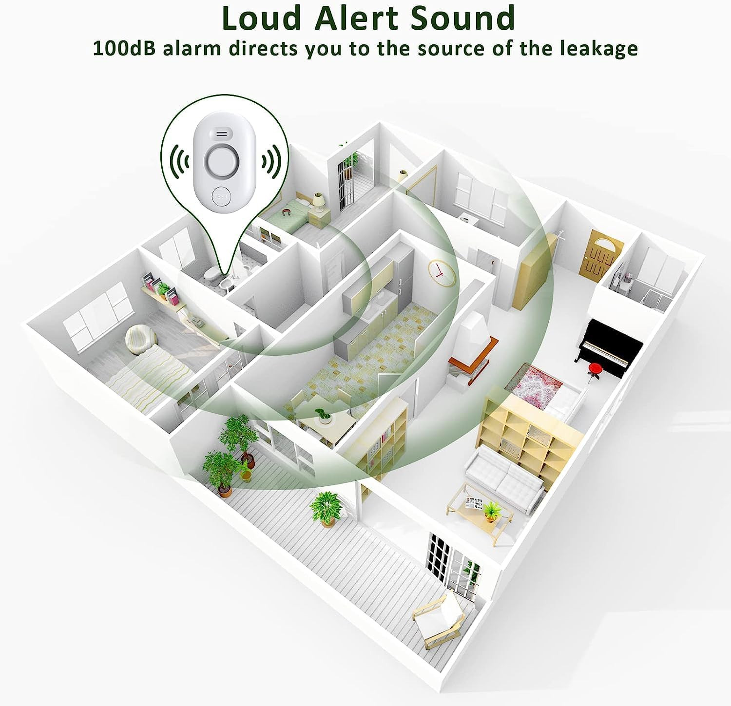 5 Pack Water Leak Detectors for Home, 100Db Water Sensor Alarm for Basement, Wat