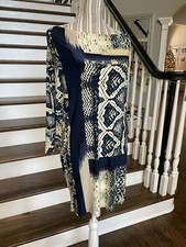 Nine West Dress Size 6 Navy Yellow Sheath Drape Lined Slit Sleeve Women’s EUC