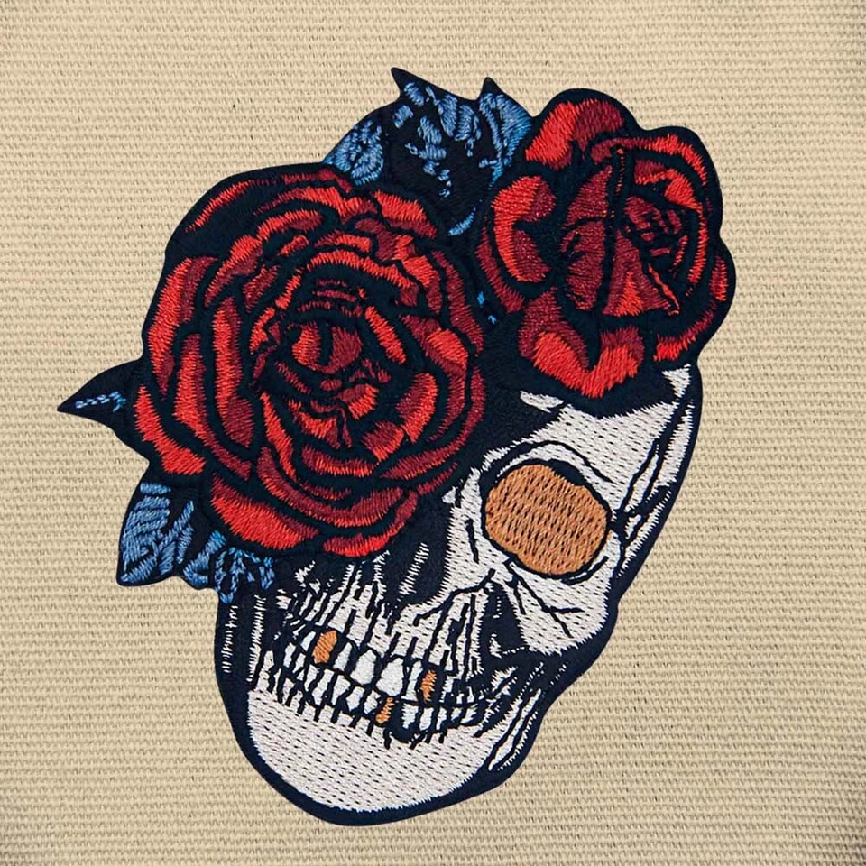 Custom Iron On Patch Embroidery Patches For Jacket/jeans Rose Skull 1062-R - Image 2 of 4