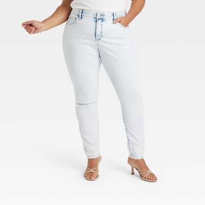 NWD Size 24 - Womens Mid-Rise Skinny Jeans - Ava Viv - Acid Wash