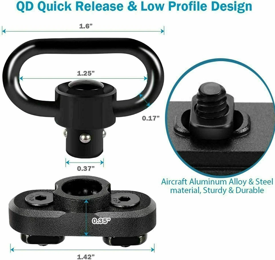 Tactical 3 Point Sling QD Swivel Rifle Gun Sling Strap / M-LOK MLOK Swivel Mount - Image 4 of 4