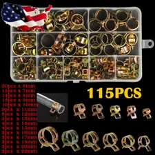 115x 6-22mm Hose Clamps Assortment Kit Steel Spring Clip for Water Fuel Tube Air