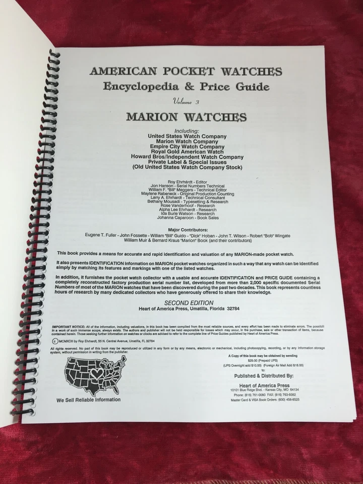 MARION ЧАСЫ E.S. Watch Co. 147 страниц от Roy Ehrhardt. Второе издание. Объем - Изображение 2 из 4