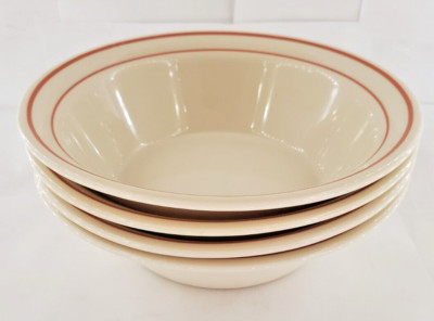 4 Vintage Corelle Corner Stone by Corning Orange Stripe 6 3/4'' Soup Cereal Bowls