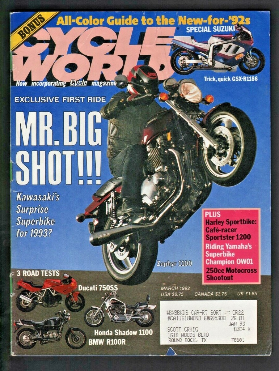 1992 March Cycle World - Vintage Motorcycle Magazine - Kawasaki