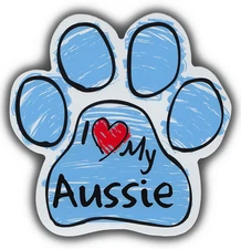Scribble Paw Dog Magnets: I LOVE MY AUSSIE AUSTRALIAN SHEPHERD | For Cars, More