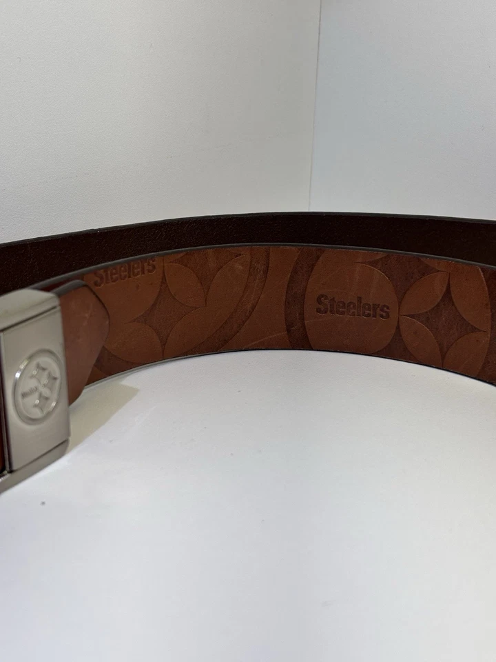 Cinto de couro estampado marrom Pittsburgh Steelers 38 asas de águia prensado - Imagem 3 de 4