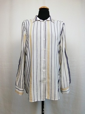 Damen Hemd weiß Streifen L women's shirt white stripes blau ocker mit Kragen