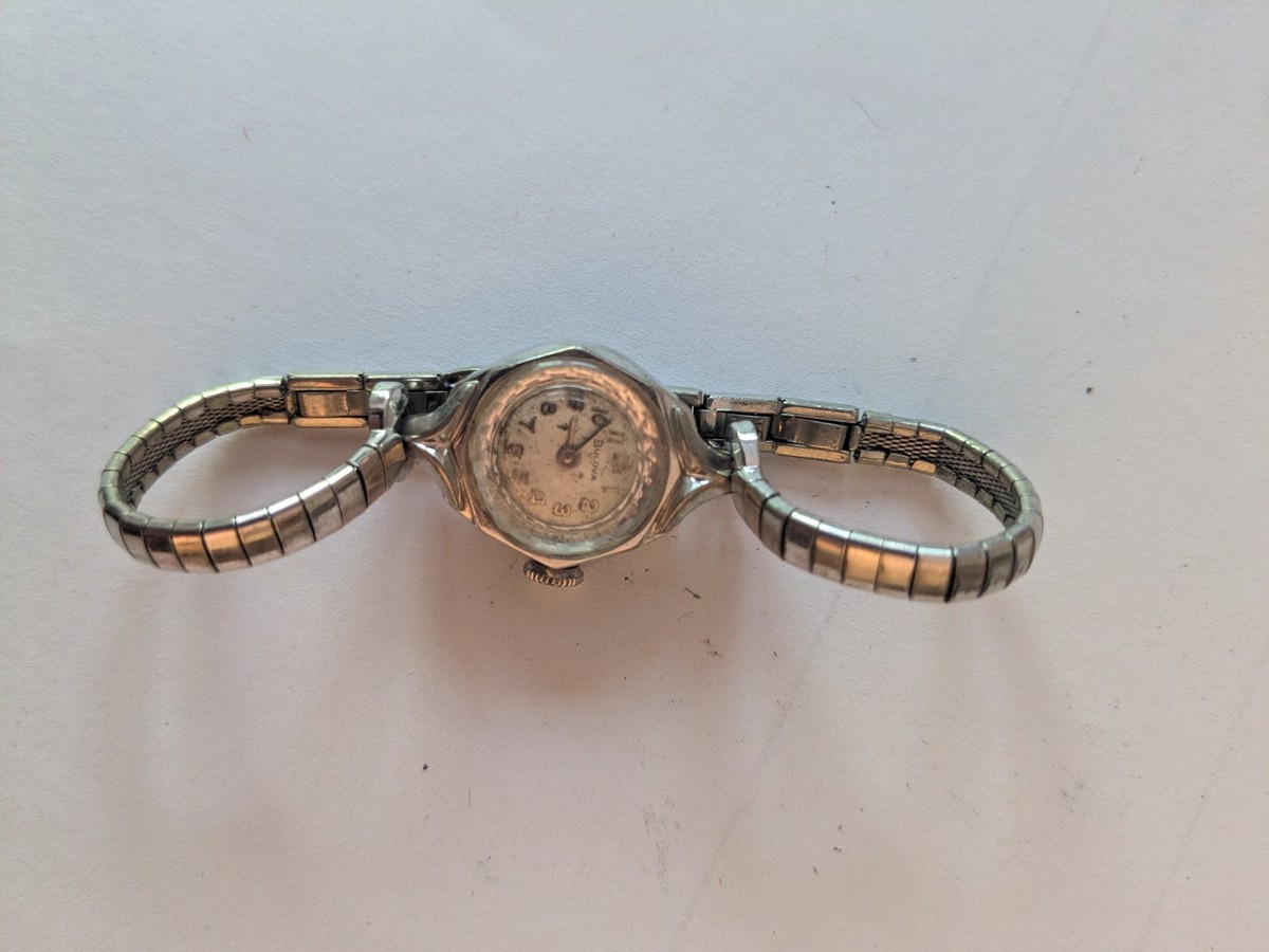 Vintage Bulova Ladies Watch 10k RGP White Gold Silver Tone 