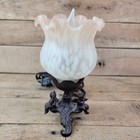Vintage Accent Lamp Metal Base angel cherubs tulip flower art glass shade