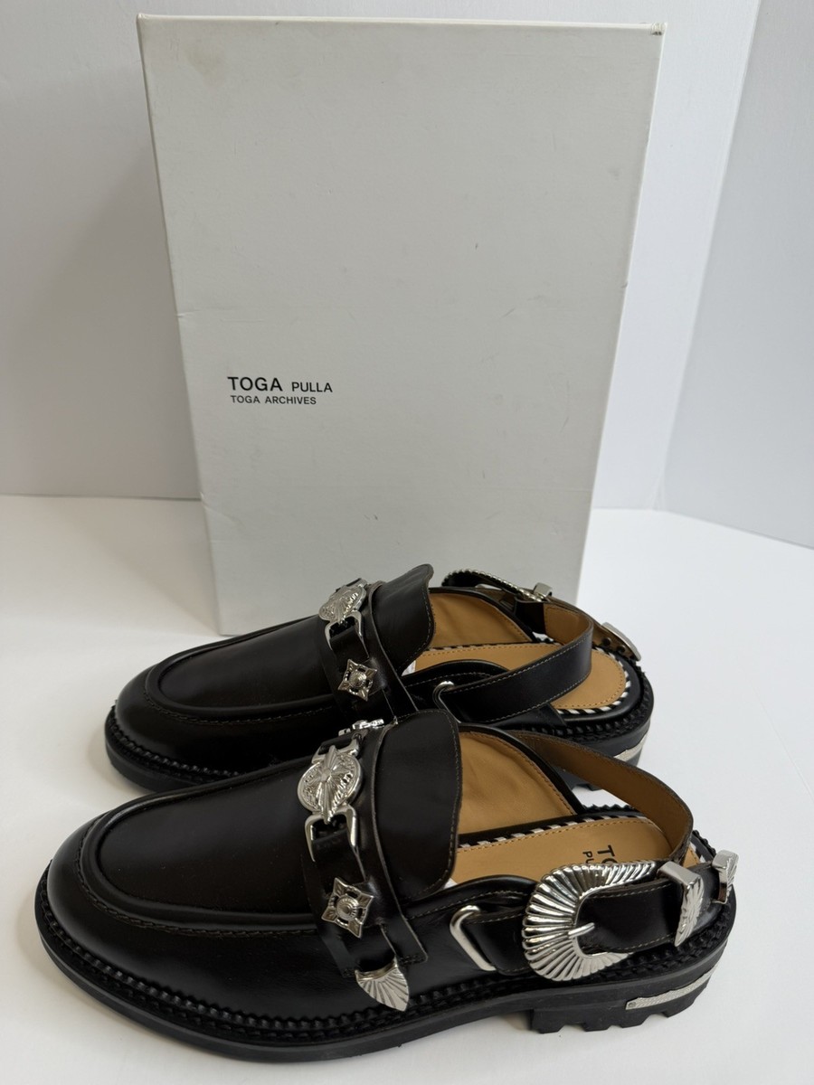 Toga Pulla Sling-Back Leather Mule Loafers Dark Brown Size 37 Made