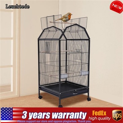 Black Large Bird Cage wit Rolling Stand Cockatiel Parakeet Finch Parrot Birdcage