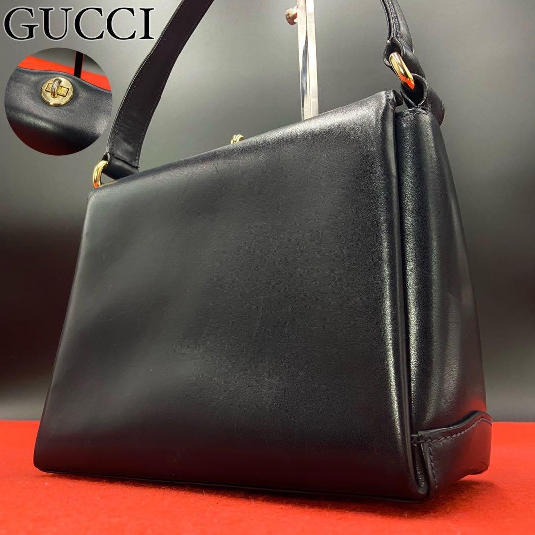 Gucci Dark Navy Leather Turn Lock Handbag