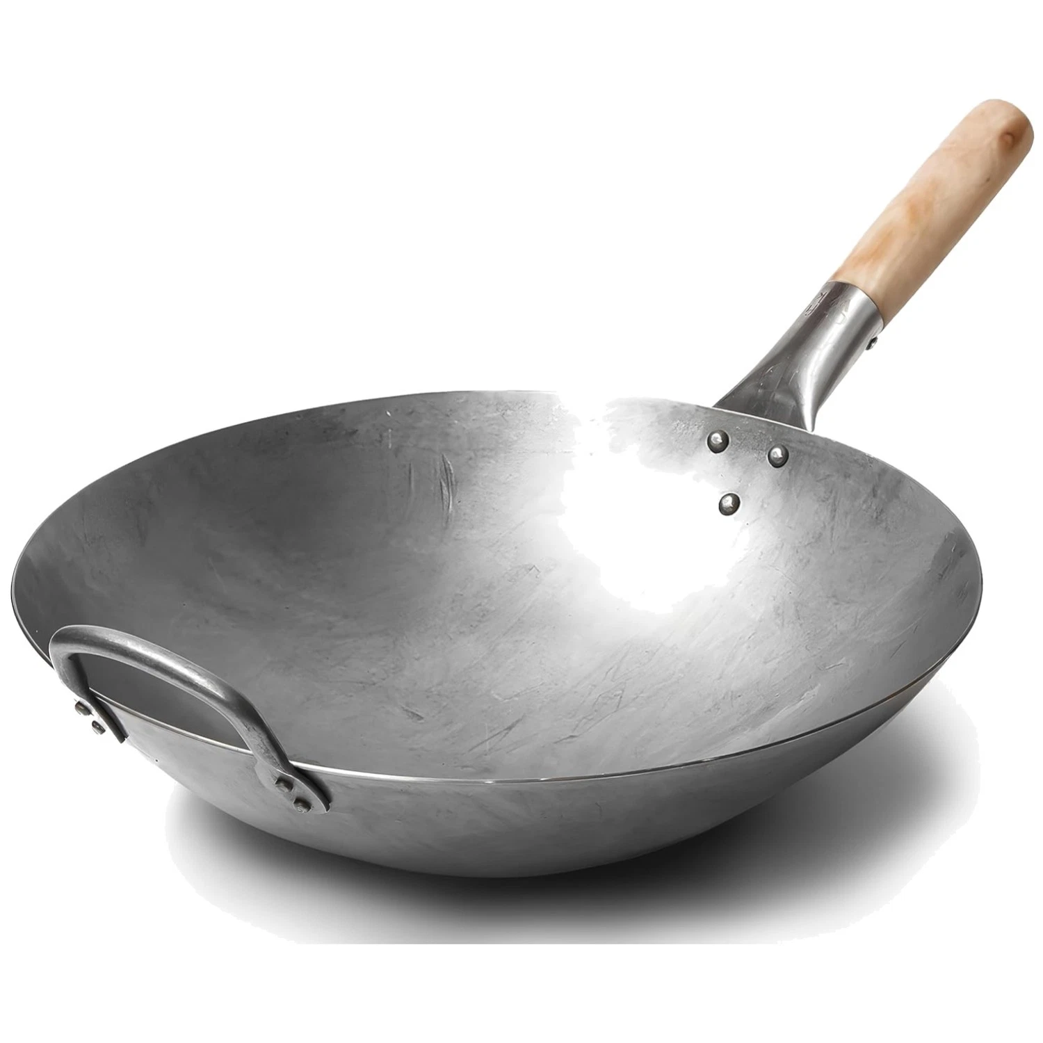 14-Inch Round Bottom Carbon Steel Wok with Wooden Handle