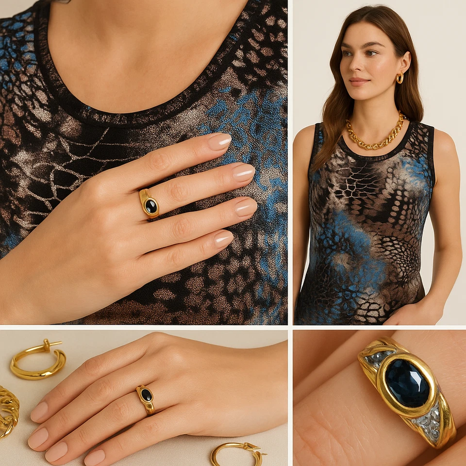 💍 Eleganter Pierre Lang Ring – goldfarben mit dunkelblauem Stein 💍 - Bild 2 von 4