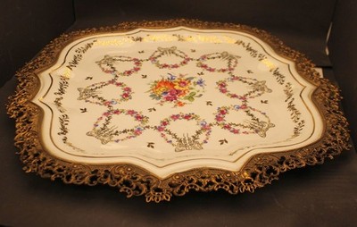 Große Porzellan Platte Wandplatte Wandteller Golddekor Messingmontur MPM Saxonia