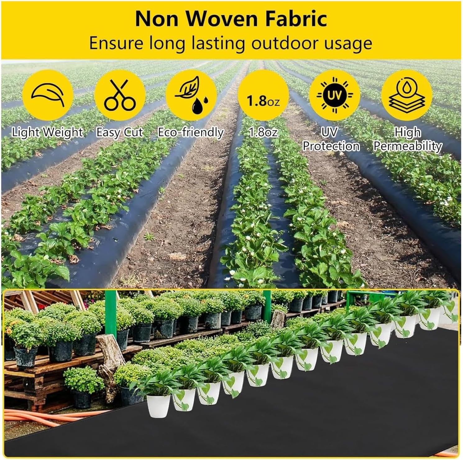 4 x 100ft Weed Barrier Landscape Fabric, Non-Woven, Weed Block Gardening Mat
