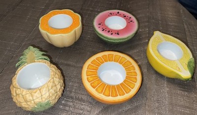 Set Of 5 Partylite Ceramic Fruit Tea Light Holders Watermelon &    Lemon
