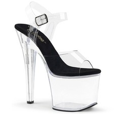 Pleaser 7 Inch Heel 3 1 4 Platform Clear Ankle Strap Sandal Radiant 708