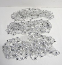 Christmas Garland, Silver Beads and Ribbon, Lot of 3 - 108 inches each - NEW