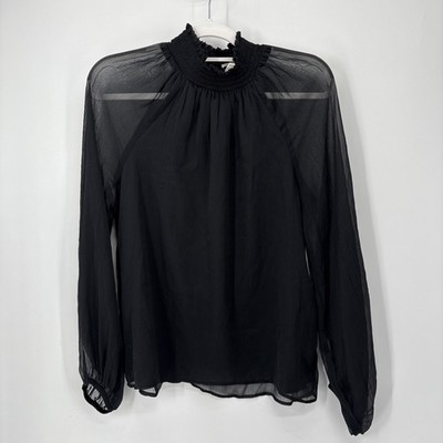 Joie Smocked Blouse Women's Small Black Sheer Long Sleeve Top NWT Fairy Witchy