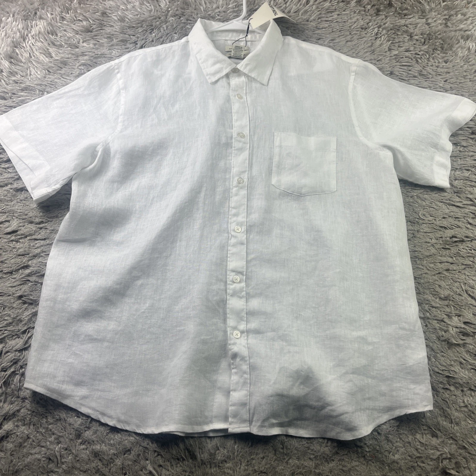 Thom Aaron Shirt Mens 2XL White 100% Linen Short Sleeve Button Front Casual NEW