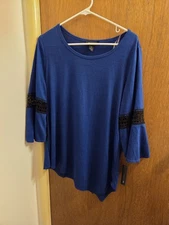 Ab Studio Womens Xlarge Xl Blue Black Blouse New Cute Asymmetrical Shirt Snag