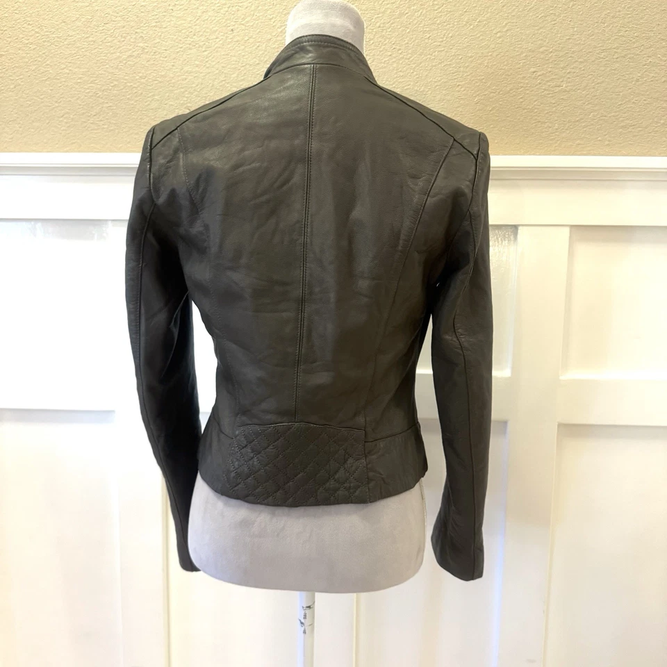 Chaqueta de Cuero Cole Haan Talla:XS Genuina Cordero Suave Motociclista Moto Corredor Acolchada Foto 3 de 4