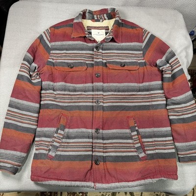 American Eagle Outfitters Jacket Mens LT Red Striped Sherpa Lined Puffer Western